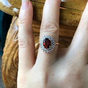 Natural Citrine Sterling Silver Yellow Gold Vermeil Double Halo Ring Size 6